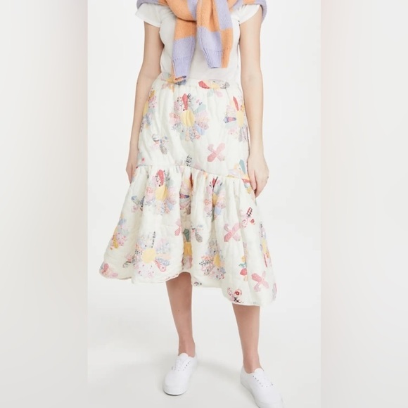 Sea New York Linden Patchwork Quilted Ruffle Hem Midi Skirt - Picture 9 of 16